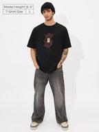 The Souled Store The King Oversized T-Shirt For Men Boys Cotton Casual Half Sleeves Baggy Loose Fit Drop Shoulder Round Neck Bla