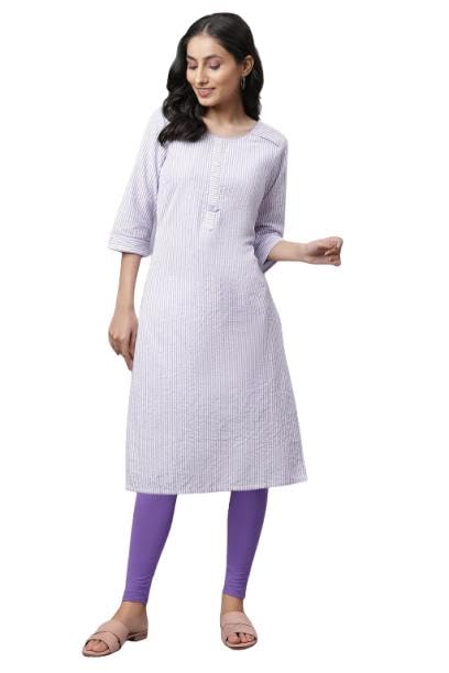 Aurelia Womens Purple Pure Cotton Straight Kurta and Tight Set (Size: S)-VCSTB2A-10077