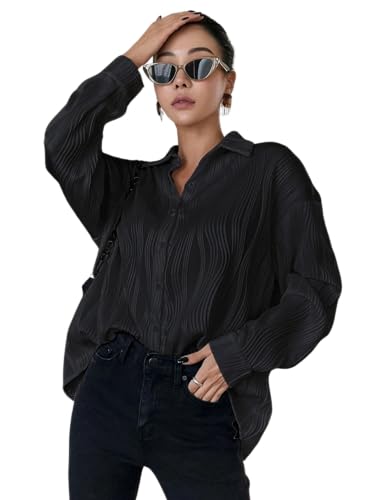 Leriya Fashion Oversized Shirt for Women | Shirt for Women Stylish Western | Long Shirt for Women (X-Large, Black)