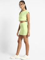 Nobero Women'S Pistachio Rebecca Popcorn Textured Co-Ord Set, Pista Green Popcorn Textured Co-Ord Set, Crop Top & Skirt Set, M