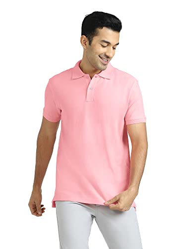 XYXX Mens Cotton Solid Relaxed Fit T-Shirt (XY_CR14_Polo Tshirt_1_French Pink