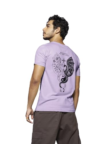 Bewakoof MenS Seek Balance Graphic Print Cotton T-Shirt- Regular Fit, Round Neck, Half Sleeves 580213_Purple_M