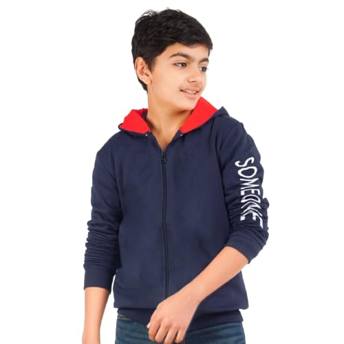ARIEL Boys Cotton Hooded Regular Sweatshirt(ARBoyHoodP11314Uniquehoodie_Multicolor_1314 Years) Pink 13-14