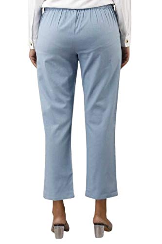 Digital Shopee Women Regular Fit Elastic Waist Full Length Cotton Formal Trouser For Casual Wear, Office Wear- (Sky Blue, Size-