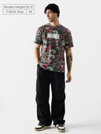 The Souled Store Official Marvel: Comic Nerd Men And Boys Short Sleeves Round Neck Grey All Over Printed Cotton T-Shirts