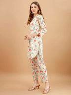 Womanista Women'S Pure Cotton Floral Printed Tunic With Trouser Co-Ord Set (Co-Ords_9074)