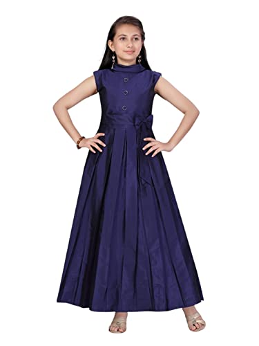 Aarika Girls Silk Skater Floor Length Special Occasion Dress (MD-21017_Navy-Blue_24)