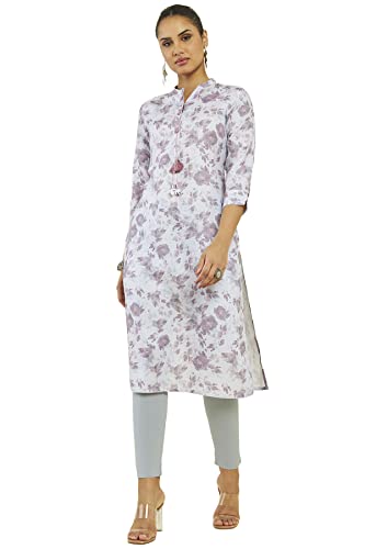 Soch Women Purple Linen Printed Kurta(8907175294420_Purple_Large)