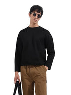 The Indian Garage Co Mens Boxy Textured Full Sleeves Crew Neck T-Shirt