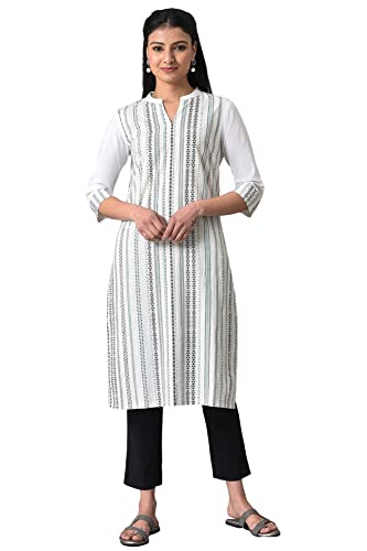 White Geometric Printed Summer Kurta (Size: L)-24Aua14107-501157