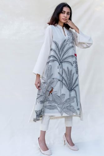 ANNI DESIGNER Womens Cotton Blend Straight Printed Kurta with Pant (Nabhita White_M_White_Medium)