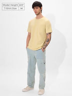 The Souled Store Solids: Seashell Cream Men and Boys Short Sleeves Round Neck Regular Fit Cotton T-Shirts