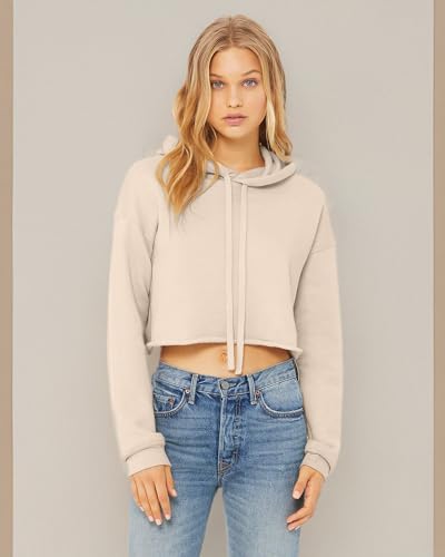 Ladies cropped Fleece Hoodie - PEAcH - S(D0102H7WR4J)