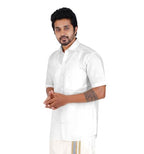 PRAKSAM Cotton ARTSILK Mens Half Sleeve White Shirt
