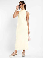 Nobero Women'S Cotton Blend T-Shirt Maxi Dress (1W-Twtd-R0020_Arctic Wolf, White,Small