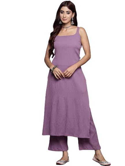 Varanga Women Beige Sleeveless Straight Kurta With Tonal Bottom