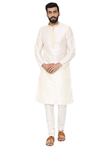 Manyavar MenS Silk Self Design Regular Kurta And Churidar Set Yellow