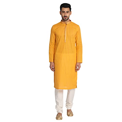 Manyavar MenS Blended Kurta & Pyjama Set, Orangish Yellow - Xx-Large (M302154-328)