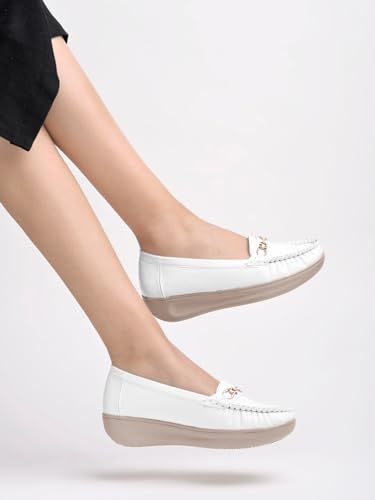 Shoetopia WomenS Flat Loafers White