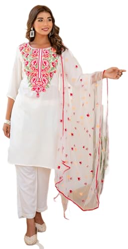 Lookmark Women'S Embroidered Cotton Blend Kurta Set: This Elegant Ensemble For Special & Casual Wear, Includes A Straight Kurta,
