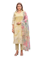 Womanista Womens Pure Cotton Solid Straight Kurta Set with Dupatta (Kurtaset_1475_Yellow
