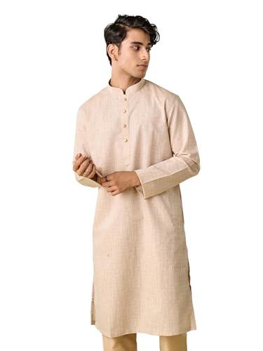 Manyavar Diwas MenS Cotton Blend Self-Design Kurta (Beige,M)