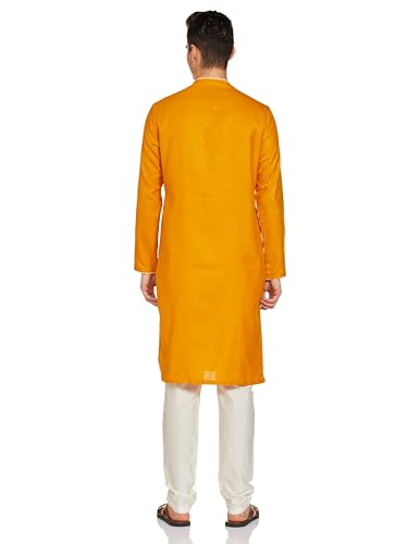 Manyavar Mustard Blended Viscose Solid Casual Kurta Set For Men
