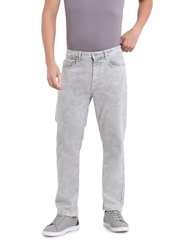 The Indian Garage Co Mens Slim Straight Fit Solid Mid-Rise Jeans