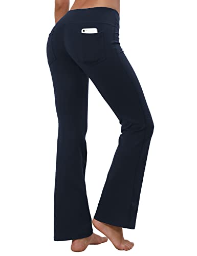 BUBBLELIME 29/31/33/35 4 Styles Women's Bootcut Yoga Pants Tummy Control - Back Pockets_Darknavy XL_33 Inseam