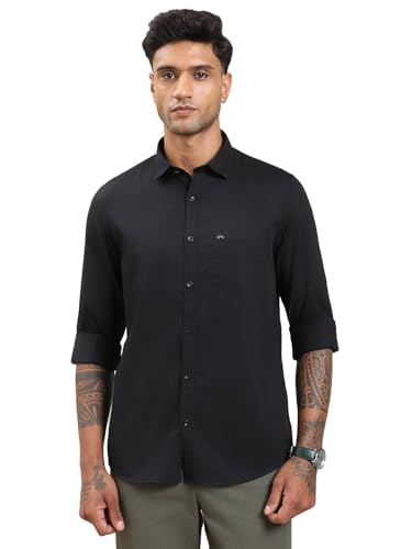 Turtle Men Black Slim Fit Pure Cotton Casual Shirt