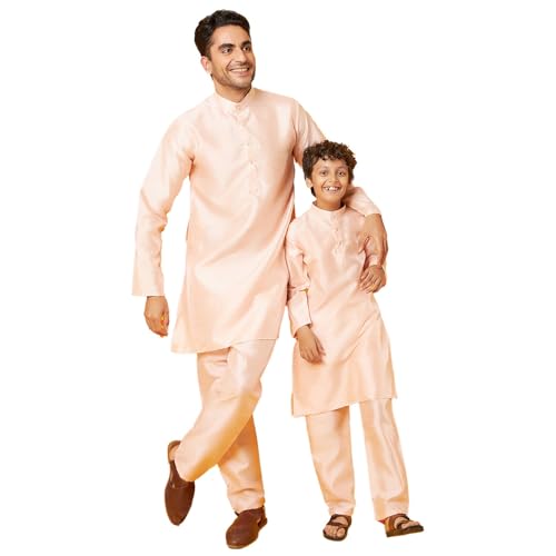 Bon Organik Peach Silk Kurta With Pajama Set For Boy
