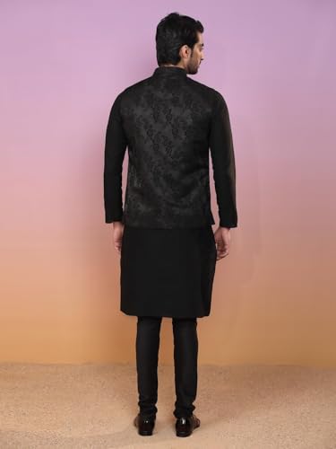 Kisah Men Kurta Jacket Set Blended Fabric, Rose Print, Full Sleaves, Knee Length, Straight, Regular Fit, Mandarin Collar Ethnic