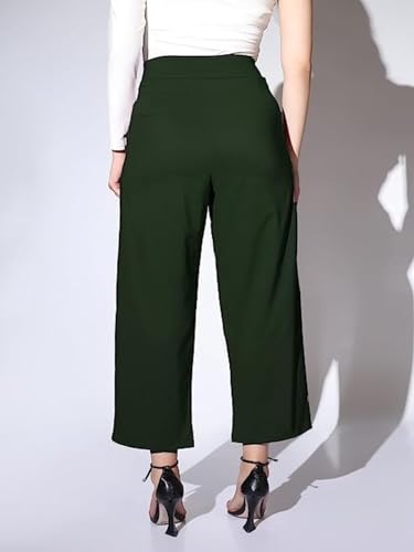 Leriya Fashion Trousers For Women || Solid Bi-Stretch Straight Trousers With 2 Front Pockets & Decorative Buckle || For Office |