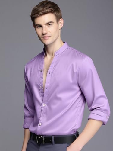 Indoprimo MenS Stylish Solid Satin Casual Shirt For Men Full Sleeve Lavender