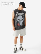 The Souled Store Official Punisher: Graffiti Men And Boys Round Neck Sleeveless Grey Graphic Printed Regular Fit Cotton Vests