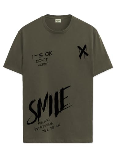 ADRO Mens Smile Printed Cotton T-Shirt_RN24-L2-SMILE-OL-XL Olive