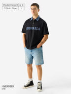 The Souled Store Ogs Only Men And Boys Short Sleeve Collared Neck Black And Blue Embellished Cotton Oversized Polos