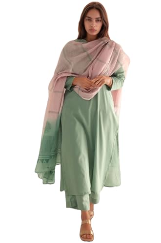 ANNI DESIGNER Womens Rayon Viscose Solid Straight Kurta with Pant & Dupatta (Paradise Pista_M_Pista_Medium)