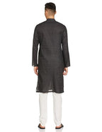 Manyavar Grey Cotton Solid Casual Kurta Set For Men