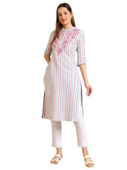 Aurelia Women'S Striped Straight Cotton Blend Kurta (Size: M)-A15634-705181 Multicolour