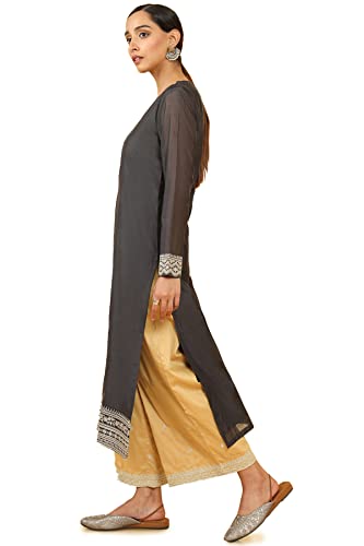 Soch Women Grey Chanderi Embroidered Kurta