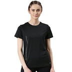 Enamor Dry Fit Antimicrobial Crew Neck Workout Tee for Women with Reflective Graphic(A309_BLACK MELANGE - ACTIVE REFLECTIVE_M)