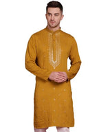 Jompers Sequins Embroidered Kurta Pyjama Set For Men. (Mustard, L)