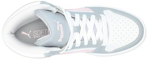 PUMA Rebound Layup Mid Sneaker, White-Gray Fog-Whisp of Pink, 5 US Unisex Big Kid