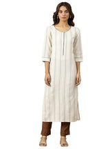Aurelia WomenS Striped Straight Cotton Blend Kurta | Lightweight Round Neck Kurta For Women Cotton | Yarn Dyed Kurta For Women |