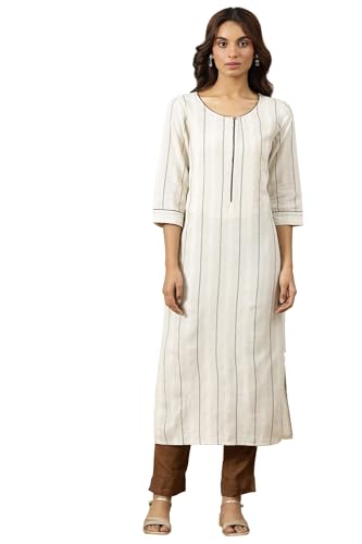 Aurelia WomenS Striped Straight Cotton Blend Kurta | Lightweight Round Neck Kurta For Women Cotton | Yarn Dyed Kurta For Women |