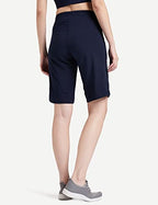 Enamor Essentials Womens Mid Rise Slim Fit Breathable Stretch Cotton Knee Length City Shorts with Invisible Zipper Pockets- E044