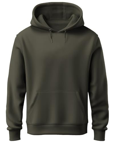 ADRO Men's Cotton Neck Hooded Sweatshirt (H22-M-PLN-OL_Olive_XL)
