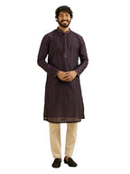 Manyavar MenS Chanderi Self Design Kurta Set (Purple,L)