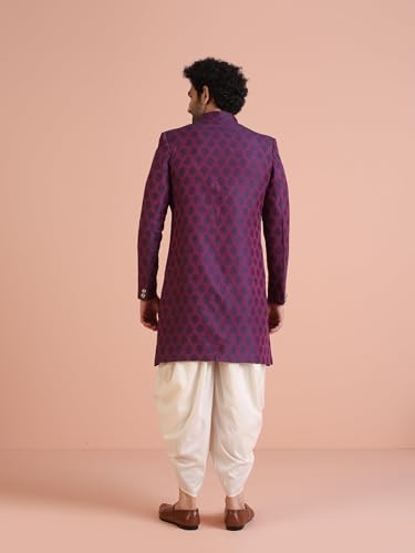 Kisah Men Purple Jacquard Woven Design Indo-Western Sherwani Set Indo-Western, Ethnic Wear